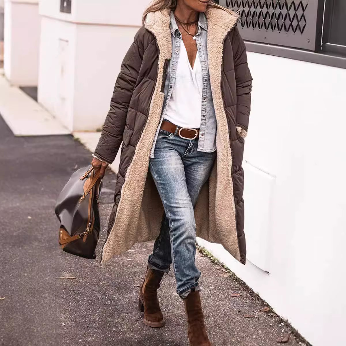 Vera – Dlouhá oboustranná prošívaná zimní bunda pro ženy